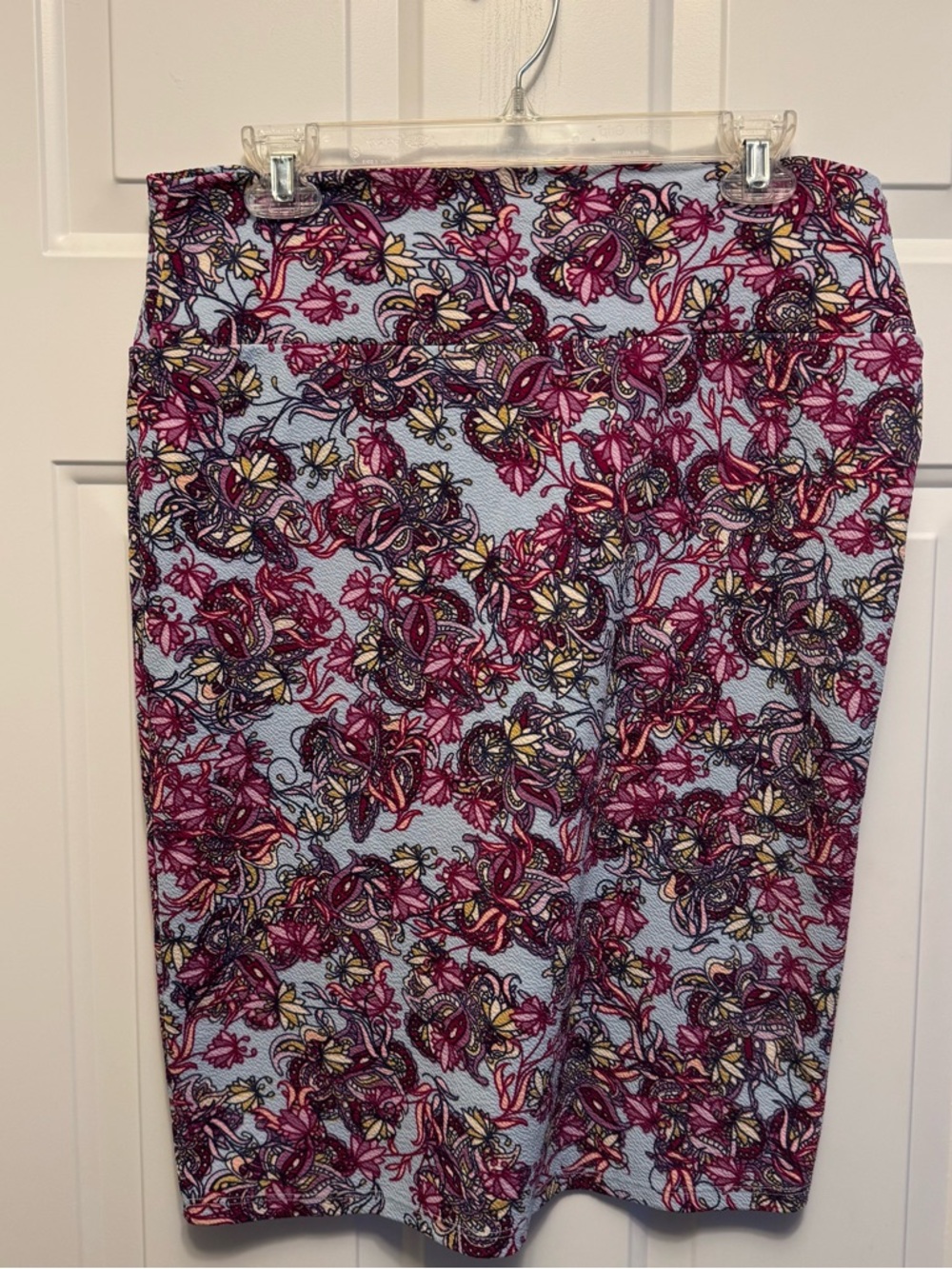 LulaRoe Floral Print Pencil Skirt in Light Blue and Magenta